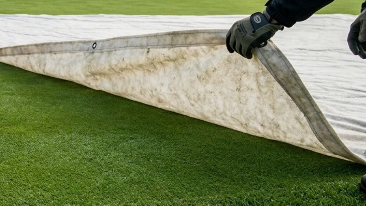 growth covers being picked up by a grounds manager